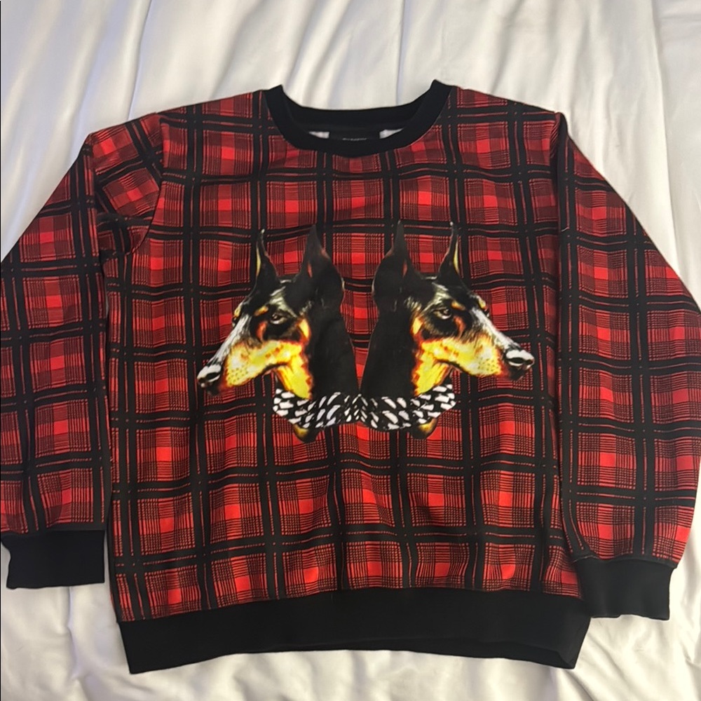 Givenchy Red and Black Crewneck Sweater with Doberman